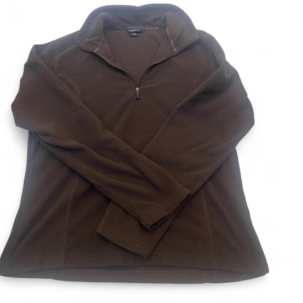Lands End Womens Fleece Pullover Quarter Zip Brown Mock Neck Size 14-16 L